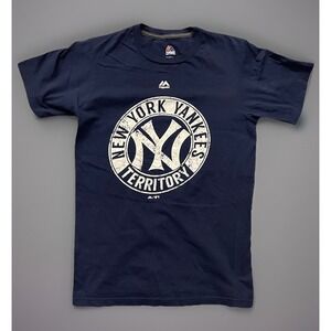 New York Yankees Majestic Short Sleeve Graphic T-shirt Blue NY Logo Small JBHS
